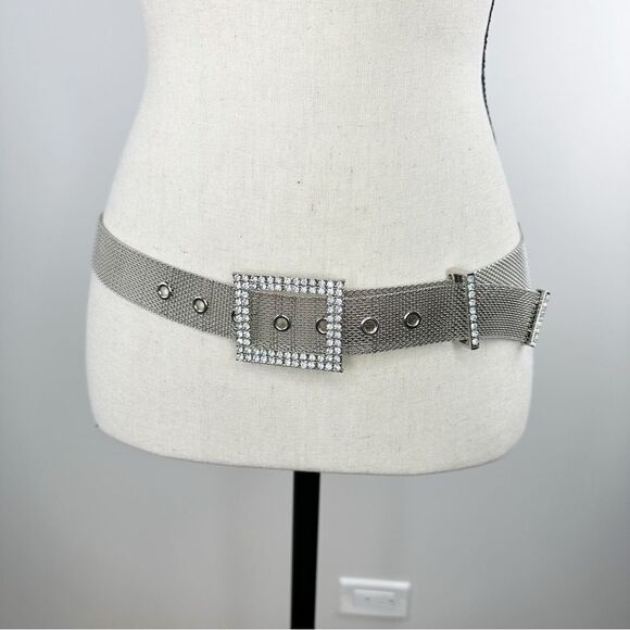 Zara Silver Mesh Belt w/Rhinestone Buckle and Accents Holiday Formal Cocktail - Picture 1 of 12